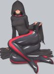  1girl artist_request ass bodysuit breasts brown_hair cameltoe cloak dead_or_alive dead_or_alive_5 hood hooded_cloak lying on_side phase-4 shiny shiny_clothes skin_tight smile solo 