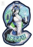  anthro badge blue blue_eyes blue_fur canine dog fur husky kacey kealian magic male mammal nude pose solo text wolf 