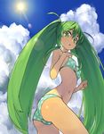  ass bad_id bad_pixiv_id bikini cloud day domo1220 dutch_angle green_eyes green_hair hatsune_miku lens_flare long_hair looking_at_viewer navel polka_dot polka_dot_bikini polka_dot_swimsuit sky solo swimsuit twintails very_long_hair vocaloid 