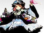  bad_id bad_pixiv_id bug butterfly doku_kinoko grey_background hat high_contrast insect pink_hair red_eyes red_hair saigyouji_yuyuko short_hair solo touhou wide_sleeves 