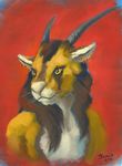  alessio_scalerandi antelope ear_piercing feline fur horn hybrid lion mammal piercing scale_(artist) solo yellow_fur 