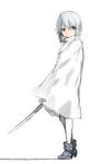  bad_id bad_pixiv_id blue_eyes blue_hair boots cape closed_mouth coh expressionless full_body magical_girl mahou_shoujo_madoka_magica miki_sayaka short_hair simple_background solo standing sword weapon white white_background 