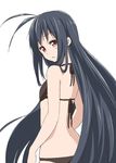  accel_world antenna_hair bikini black_bikini black_hair errant from_behind kuroyukihime long_hair looking_at_viewer looking_back red_eyes simple_background solo swimsuit very_long_hair white_background 