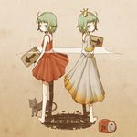  ahoge back-to-back cat chaki_(chakan) crown daruma_doll dual_persona green_eyes green_hair gumi looking_to_the_side mini_crown multiple_girls pointer profile sign vocaloid 