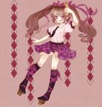  blush brown_hair cellphone checkered checkered_skirt hair_ribbon hat himekaidou_hatate long_hair phone purple_eyes ribbon skirt smile solo tokin_hat tongue tongue_out touhou twintails yujup 