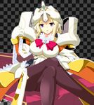  black_legwear blonde_hair blue_eyes bodysuit breasts crown elizabeth_(horizon) highres kyoukai_senjou_no_horizon kyoukaisenjou_no_horizon large_breasts legs legs_crossed long_legs mellow thighs 