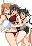 @_@ animal_ears ass ball bare_shoulders beachball bikini black_hair blue_eyes blush breast_grab breast_press breasts brown_hair bullying bunny_ears cat_ears cat_tail charlotte_e_yeager dog_ears francesca_lucchini gertrud_barkhorn girl_sandwich grabbing green_eyes grin groin groping hair_ribbon highres komusou_(jinrikisha) large_breasts leg_between_thighs long_hair low_twintails multiple_girls one-piece_swimsuit one_eye_closed orange_hair red_bikini ribbon sandwiched smile strike_witches sweatdrop swimsuit tail twintails wavy_mouth world_witches_series yuri 