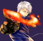  akagi akagi_shigeru albino black_gloves fire foreshortening gloves grin leonis425 male_focus pink_eyes popped_collar smile solo upper_body white_hair 