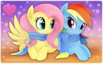  &hearts; &lt;3 blue_fur couple duo equine eye_contact female feral fluttershy_(mlp) friendship_is_magic fur green_eyes hair horse lesbian mammal mn27 multi-colored_hair my_little_pony pegasus pink_hair pony purple_eyes rainbow_dash_(mlp) rainbow_hair scarf simple_background smile wings yellow_fur 