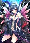  accel_world antenna_hair bare_shoulders black_hair blush butterfly_wings elbow_gloves gloves hairband kuroyukihime long_hair navel red_eyes solo wings xephonia 