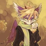  clothed clothing cotora feli_cith_(artist) fur hair horn male purple_fur scarf warm_colors wings yellow_eyes 
