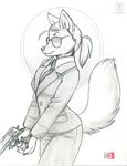  anthro canine eyewear female kacey mammal sketch solo special_agent suit sunglasses weapon 
