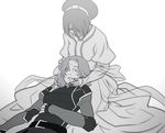  armor avatar:_the_last_airbender avatar_(series) chinese_clothes greyscale lin_bei_fong monochrome mother_and_daughter multiple_girls rainbox17 short_hair spoilers the_legend_of_korra toph_bei_fong 