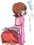  1girl annie_barrs back blush brown_eyes brown_hair earrings jewelry midriff open_mouth short_hair tales_of_(series) tales_of_rebirth 