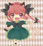  animal_ears bad_id bad_pixiv_id bow braid cat_ears cat_tail chibi fan hair_bow kaenbyou_rin long_hair multiple_tails open_mouth red_eyes red_hair smile solo tail topia touhou twin_braids 