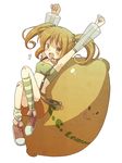  :d brown_hair c.c._lemon c.c._lemon_(character) chaki_(chakan) detached_sleeves fang food fruit lemon mascot mismatched_legwear open_mouth see-through shorts smile solo strapless striped striped_legwear suspenders tubetop twintails yellow_eyes 