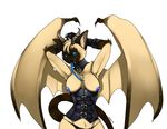  azelyn bat bell blue_eyes breasts cat catdragon collar corset dragoncat fangs feline female forked_tongue glowing glowing_eyes horn hybrid kace long_tongue looking_at_viewer mammal nipples open_mouth panties plain_background raised_arm siamese solo tongue tongue_out underwear wings 