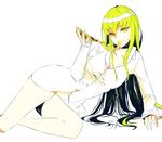  bad_id bad_pixiv_id bottomless c.c. cheese code_geass collarbone dress_shirt eating food green_hair highres holding_pizza legs long_hair pizza shirt solo very_long_hair vient yellow_eyes 