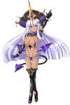  1girl aoi_masami areola_slip arm_up black_gloves boots breasts corruption dark-skinned_female dark_persona dark_skin demon_girl demon_tail demon_wings doumyouji_kotetu elbow_gloves full_body game_cg gloves hair_ornament hat highres huge_breasts large_variant_set long_hair looking_at_viewer low_wings navel non-web_source official_art pointing pubic_tattoo slave_gear_(tsmg_nao!) slave_rain slingshot_swimsuit solo swimsuit tachi-e tail tan tattoo thigh_boots thighhighs transparent_background ts_magical_girl_nao variant_set white_hair wings yellow_eyes 