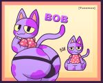 animal_crossing anthro big_butt bob_(animal_crossing) butt domestic_cat felid feline felis hi_res looking_at_viewer looking_back looking_back_at_viewer male mammal nintendo purple_body solo tail tunemon