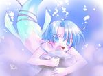  blue_eyes blue_hair crying fishing_line mermaid monster_girl noto_(soranoto) open_mouth original short_hair signature solo underwater 