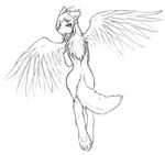  anthro black_and_white breasts butt dragon ear_piercing female hindpaw horn makoroll meadow_(character) monochrome paws pencil piercing plain_background solo white_background wings 