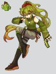  1girl :o arm_at_side artistic_error bare_shoulders belt black_belt black_boots black_gloves boots breasts brown_hair cactus_(plants_vs._zombies) chinese_commentary cleavage cleavage_cutout clothing_cutout commentary_request detached_sleeves double-parted_bangs fingerless_gloves flower full_body gloves gradient_hair green_hair green_sleeves green_sweater grey_background grey_pants gun hair_between_eyes hair_flower hair_ornament hand_up handgun high_ponytail highres holding holding_gun holding_weapon ive0iv7307 knee_boots long_hair multicolored_hair official_art_inset open_mouth pants personification plants_vs._zombies pointy_ears ponytail red_eyes red_flower reference_inset ribbed_sweater simple_background sleeveless sleeveless_sweater sleeveless_turtleneck sleeves_past_wrists small_breasts solo spiked_boots standing standing_on_one_leg sweater tsurime turtleneck turtleneck_sweater two-tone_hair v-shaped_eyebrows very_long_hair weapon 