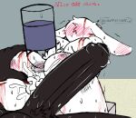 abuse anthro big_penis blood bodily_fluids bottle_in_ass canid canine canis comic dominant dominant_male duo genitals hi_res lagomorph leporid male male/male mammal penis rabbit ringpaw scar sweat wolf