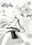  black_panties dutch_angle from_behind hair_ornament lace lace-trimmed_panties millipen_(medium) monochrome olha_(ys) panties pantyshot pantyshot_(standing) pointy_ears solo standing tail tegaki_no_yuu thigh_gap traditional_media underwear ys ys_vi_ark_of_napishtim 