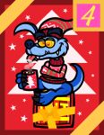 2025 activision anthro beanie bent_leg beverage blue_body blue_claws blue_fur blue_nose blue_tail bottomless bottomless_anthro bottomless_male candy captainquack64 chocolate christmas claws closed_smile clothed clothed_anthro clothed_male clothing colored container crash_bandicoot_(series) crate cup derp_eyes dessert digital_drawing_(artwork) digital_media_(artwork) english_description eyebrows food fur gift_bow hat headgear headwear hi_res holding_container holding_cup holding_object holding_with_foot holidays hot_chocolate kangaroo lidded_eyes light lighting long_ears macropod male male_anthro mammal marshmallow marsupial mouth_closed number red_background red_beanie red_clothing red_eyes red_hat red_headwear red_sweater red_topwear ripper_roo signature simple_background sitting_on_crate smile solo star_(shape) steam sweater tail text_box thick_eyebrows tnt_crate toe_claws tongue tongue_out topwear two_tone_tail whisker_spots yellow_bow yellow_sclera
