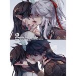  3boys black_hair blade_(honkai:_star_rail) blush dan_feng_(honkai:_star_rail) dan_heng_(honkai:_star_rail) dan_heng_(imbibitor_lunae)_(honkai:_star_rail) dragon_horns french_kiss grabbing_another's_chin hand_on_another's_chin heavy_breathing honkai:_star_rail honkai_(series) horns jing_yuan kiss multiple_boys open_mouth red_ribbon ribbon tears white_hair yaoi 