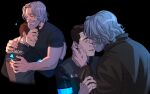  2boys android beard blue_eyes brown_eyes brown_hair connor_(detroit) detroit:_become_human facial_hair grey_hair hank_anderson highres hug jacket male_focus multiple_boys old old_man teppn_(gattobamboom) wavy_hair yaoi 
