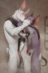 2025 anthro anthro_on_anthro balls bat biped blush butt digital_drawing_(artwork) digital_media_(artwork) erection female fingers fur genitals group hair hi_res hyena inside kissing lagomorph lanhai leporid male male/male mammal nude nude_anthro nude_female nude_male penis piercing rabbit standing tail teeth trio wet wet_body wet_fur