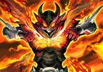  armor belt claws crack fire flame horns kamen_rider kamen_rider_agito kamen_rider_agito_(series) male_focus orange_eyes saturn-freak solo spikes 