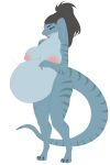 2024 3_toes 4_fingers anthro areola belly bent_arm big_belly big_breasts black_claws black_eyebrows black_hair black_sclera blue_body blue_eyes blue_skin blue_stripes blue_tail breasts claws collarbone digital_drawing_(artwork) digital_media_(artwork) elcastorblanco english_description eyebrows feet female female_anthro fetal_movement fingers flat_colors full-length_portrait hair hi_res long_tail markings multicolored_body multicolored_skin nipples non-mammal_breasts non-mammal_nipples nude nude_anthro nude_female open_mouth pink_areola pink_nipples ponytail portrait pregnant pregnant_anthro pregnant_female reptile scalie simple_background solo standing striped_arms striped_legs striped_markings striped_tail stripes tail tail_markings toe_claws toes white_background