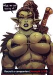 absurd_res armor big_breasts bikini black_lips blue_eyes breasts clothing female gav green_body hi_res huge_breasts humanoid humanoid_pointy_ears lips melee_weapon micro_bikini muscular muscular_female orc pointy_ears side_boob solo string_bikini swimwear thick_lips tusks two-piece_swimsuit unconvincing_armor under_boob weapon
