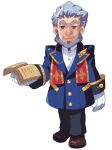  1boy arm_at_side asgard beard bf._(sogogiching) black_pants blue_coat blue_sleeves book brown_eyes brown_shoes buttons clerical_collar closed_mouth coat commentary facial_hair father_joseph full_body gloves gold_buttons grey_facial_hair grey_hair holding holding_book lapels legs_together long_sleeves looking_at_viewer lowered_eyelids male_focus nexon official_art old old_man open_book pants peaked_lapels pocket priest second-party_source shirt shoes shoulder_pads simple_background smile solo standing stole thick_eyebrows undershirt white_background white_gloves white_shirt 