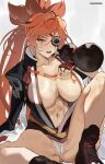  1girl abs absurdres amputee baiken breasts commentary english_commentary eyepatch guilty_gear highres japanese_clothes large_breasts long_hair park_ongjol pink_hair ponytail scar scar_across_eye scar_on_face solo twitter_username 