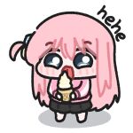  1girl black_skirt blue_eyes bocchi_the_rock! chibi chibi_only commentary food full_body gotoh_hitori happy highres holding holding_food holding_ice_cream holding_ice_cream_cone ice_cream ice_cream_cone jacket licking long_hair looking_at_viewer lulalang one_side_up pink_hair pink_jacket simple_background skirt solo standing symbol-only_commentary tongue tongue_out white_background 