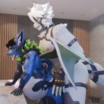 1:1 3d_(artwork) absurd_res ahegao anthro bathroom belly big_belly blender_(artwork) bodily_fluids canid canine canis digital_media_(artwork) drooling duo eclipse_(foxipaw) from_behind_position fur hi_res inflation looking_pleasured male male/male mammal mihoyo multicolored_body multicolored_fur phrostbite saliva sex size_difference thiren von_lycaon wolf zenless_zone_zero