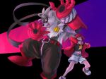 anthro bandai_namco bottomwear clothing cybernetics cyborg digimon digimon_(species) duo ekumon female fur grey_body grey_fur hair human jacket machine mammal mask mechanical_arm neck_tuft pants red_hair reina_sakuya shorts topwear tuft wolvermon
