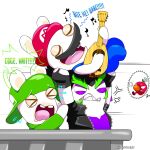 1:1 2023 angry anthro artist_name backwards_hat black_clothing black_facial_hair black_hair black_handwear black_jacket black_mittens black_mustache black_topwear blue_clothing blue_eyes blue_overalls bodily_fluids buckteeth carrying_another clothed clothed_anthro clothed_female clothed_male clothing colored cross-popping_vein crossover dialogue digital_drawing_(artwork) digital_media_(artwork) edge_(mario_plus_rabbids) empty_eyes english_description english_text exclamation_point eyebrows eyes_closed facial_hair female female_anthro flower_on_head fur furrowed_brow furrowed_eyebrows green_clothing green_eyebrows green_hair green_hat green_headwear green_shirt green_topwear group hair handwear hat headgear headwear hi_res jacket jooniethenight lagomorph lifting_another light lighting long_ears lute male male_anthro mammal mandolin mario_bros mario_plus_rabbids_kingdom_battle mario_plus_rabbids_sparks_of_hope mitten_hands mittens multicolored_hair musical_instrument musical_note musical_symbol mustache narrowed_eyes nintendo noseless offscreen_character open_clothing open_jacket open_mouth open_smile open_topwear overalls panicking pink_tongue playing_mandolin playing_music plucked_string_instrument purple_clothing purple_eyelids purple_shirt purple_topwear rabbid rabbid_luigi rabbid_mario raving_rabbids rayman_(series) red_body red_clothing red_hat red_headwear red_skin shaded sharp_teeth shirt shirtless_anthro shirtless_male short_hair simple_background singing smile snarling squint string_instrument sweat sweatdrop symbol tan_eyelids tan_inner_ear teeth text thick_eyebrows tongue topwear torn_clothing torn_shirt torn_topwear trio two_tone_hair ubisoft white_background white_body white_fur wiggler_(mario) yelling yelling_at_another