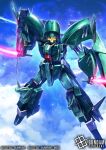  anksha assault_visor cloud cloudy_sky commentary_request copyright_logo copyright_name copyright_notice dual_wielding earth_federation energy_sword flying gundam gundam_card_game gundam_unicorn holding holding_sword holding_weapon kenko_(a143016) logo mecha mecha_focus no_humans official_art orange_visor robot science_fiction sky solo sword weapon 