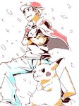  baseball_cap brown_hair gen_1_pokemon hat pikachu pokemon pokemon_(creature) pokemon_(game) pokemon_frlg red_(pokemon) red_(pokemon_frlg) smile snowing tegaki 