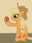  animated apple applejack_(mlp) blonde_hair cowboy_hat cutie_mark eating equine female feral friendship_is_magic frown fruit fur green_eyes hair hat horse loop mammal my_little_pony orange_fur pony simple_background sitting smile solo twodeepony 