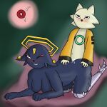 anthro bite biting_lip biting_own_lip black_body black_fur bodily_fluids coldsovereign cum cum_inside duo felid feline female from_behind_position fur genital_fluids goumang_(nine_sols) hi_res impregnation looking_pleasured male male/female mammal nine_sols one_eye_closed prosthetic prosthetic_limb red_candle_games self_bite sex solarian yi_(nine_sols)