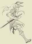  animal_ears bad_id bad_pixiv_id boots bunny_ears full_body knee_boots long_hair male_focus monochrome shiro_(reptil) simple_background sketch solo sword tales_of_(series) tales_of_vesperia weapon yuri_lowell 