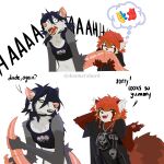 absurd_res ailurid alternative_fashion american_opossum anthro bite black_clothing black_lips breasts candy clothing crop_top dessert doomershark duo ear_piercing ear_ring facial_piercing female fluffy fluffy_tail food fur goth grey_body grey_fur gummy_(food) gummy_bear_(food) hair hairless_tail hi_res lip_piercing lips male male/female mammal marsupial neck_tuft nose_piercing nose_ring orange_hair piercing punk red_panda ring_piercing shirt small_breasts t-shirt tail tail_bite tail_grab tail_in_mouth thick_tail topwear tuft