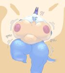 2025 absurd_res anselme anthro belly big_breasts blue_body breasts curvy_figure dragon female glistening glistening_eyes growth hair hi_res huge_breasts huge_thighs hyper hyper_breasts inflatable inflation looking_surprised mythological_creature mythological_scalie mythology nipples non-mammal_breasts non-mammal_nipples nude orange_background question_mark sangerla_(anselme) scalie shocked simple_background solo thick_thighs voluptuous wide_hips