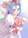  1girl agarte_lindblum animal_ears aqua_eyes blue_hair crown dress earrings flower gloves jewelry lowres open_mouth rose tales_of_(series) tales_of_rebirth veil 